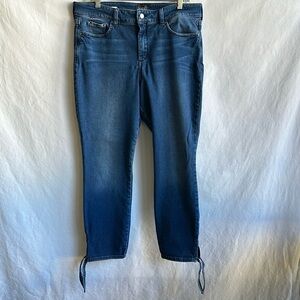 NYDJ skinny ankle blue jeans with bottom ties, size 14